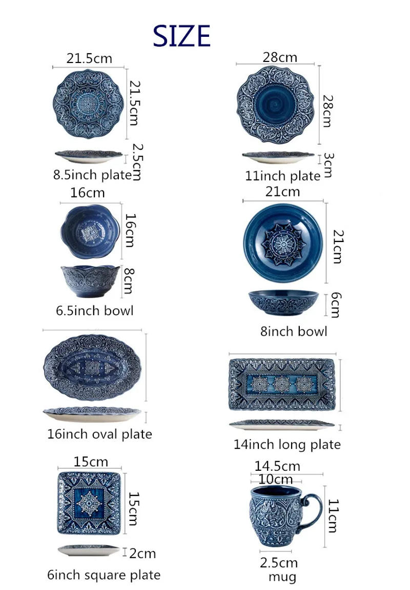 Description Picture 3 of itemRelief Western Dinner Plates Set Dinnerware Ceramic Tray Steak Dish Dessert Noodle Bowl Cup Series For Home Hotel Use