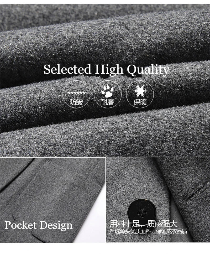 Description Picture 5 of itemMen Black Suit High Quality Winter Woolen Suit Blazer Casual Wool Suit Jacket Oversize Overcoat Male Button Up Top Windbreaker