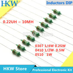 50pcs 0307 1/4W 0410 1/2W 0510 1W Color Ring Inductors DIP Inductance 0.22uH 10mH 2.2UH 4.7UH 10 22 33UH 47 68 100 220 330 uH mH