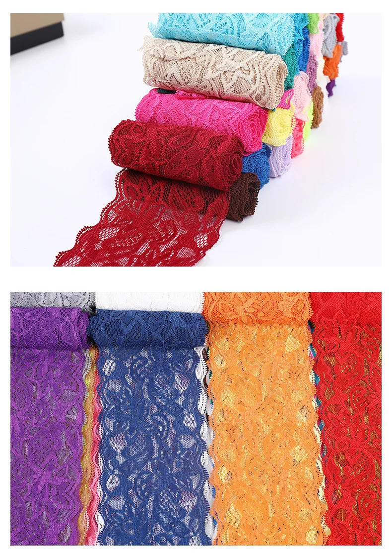 Description Picture 3 of item8cm Colorful Elastic Lace Ribbon Hollow Out Floral Pattern White Lace Trimming DIY Crafts Sewing Garment Accessories Lace Tape