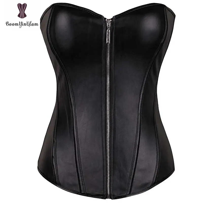 Description Picture 6 of itemWholesale Price Front Zipper Leather Red And Black Women Corset Gothic Corselet Sexy Bustier With T String Overbust Gorset 834