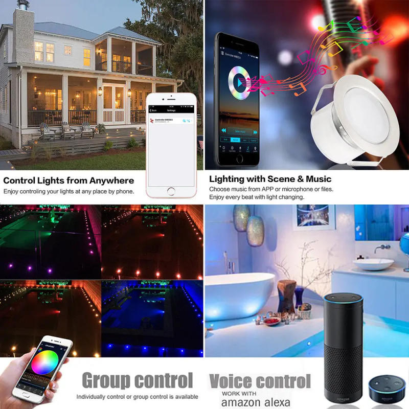 Description Picture 2 of item10PCS/set Wifi Music APP Controller Timer 50mm Low Voltage Black Half Moon LED Deck Rail Stair Post Light Step Fence Wall Lamp