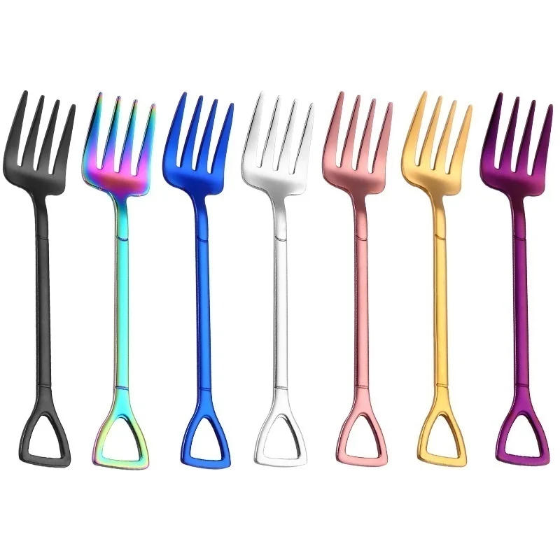 Description Picture 5 of item1PCS Creative Shovel Shape Dessert Spoon Stainless Steel Coffee Stirring Spoon Shovel Fork Fruit Fork Home Kitchen Tableware
