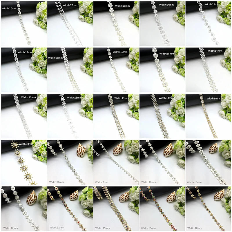 Description Picture 2 of item1 yard Rhinestone Chain Pearl Crystal Chain Sew On Trims Wedding Dress Costume Applique #ZL01-25
