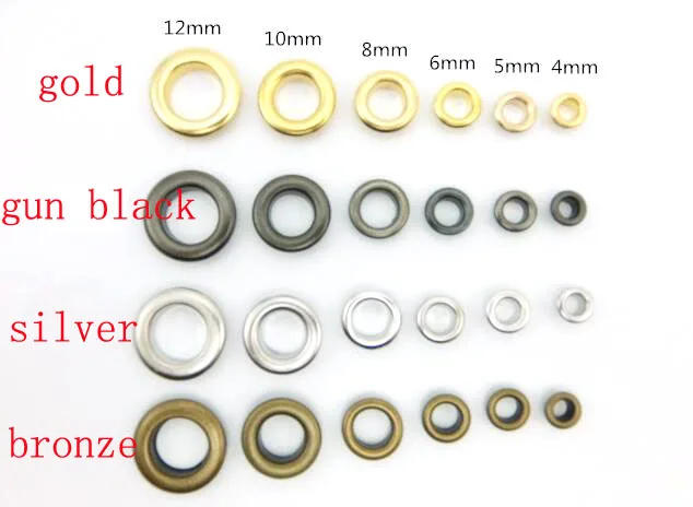 Description Picture 2 of iteminner dia hole size 4mm&5mm&6mm&8mm&10mm&12mm Eyelets For Apparel And Scrapbook Color Metal For Garment Eyelet For Bag100sets
