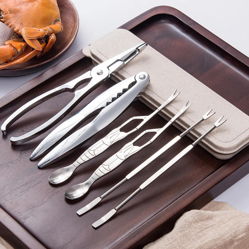 Description Picture 2 of itemSeafood Tool Sets Crab Crackers Picks Spoons Set Stainless Steel Crab Peel Shrimp Tool Lobster Clamp Pliers Clip Pick Set
