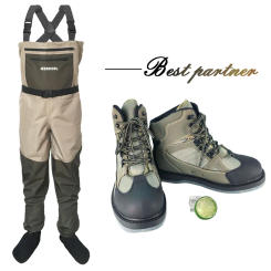 Fly Fishing Suits Clothings & Wading Shoes Fish Set Breathable Rock Waders Felt Sole Boots Hunting Pants Wading Good JEERKOOL