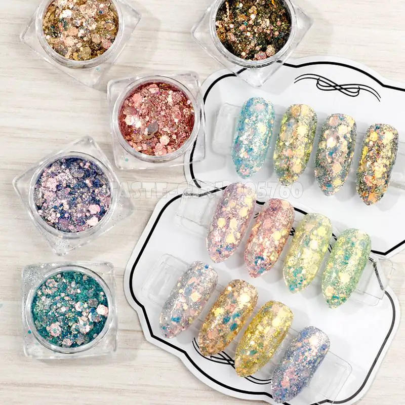 Description Picture 2 of item1 Jar Mix Sizes Colorful Glitter Hexagon Sequins Nail Art Slice Stickers Rhinestones Dust Decorations FRG#