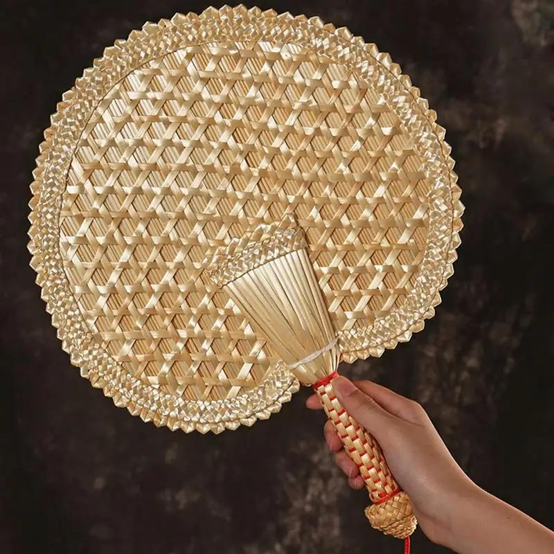 Description Picture 6 of itemHand-Woven Woven Straw Hand Fan Old Summer Natural Environmentally Friendly Hand-Woven Fan Decorative Round Fan Wedding hand fan