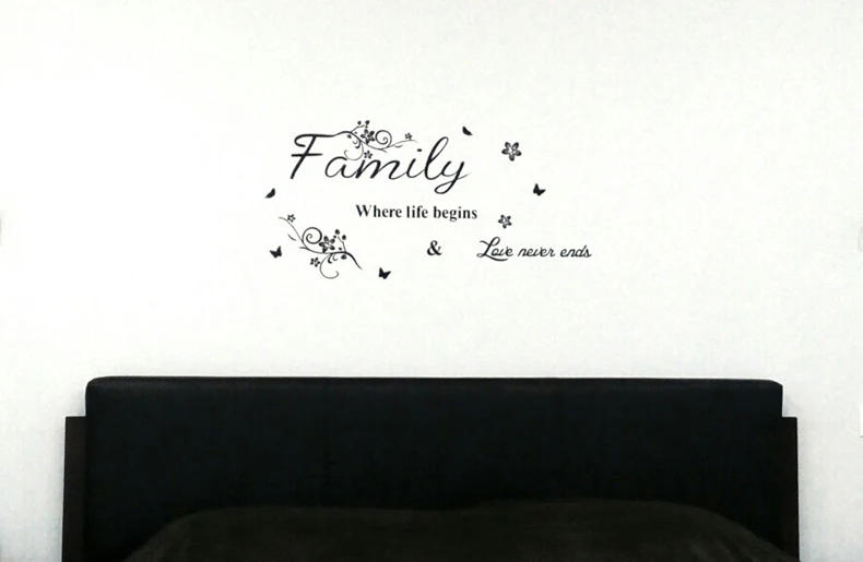 Description Picture 4 of itemFamily Where Life Begins Love Never Ends Wall Stickers Parlor Background Bedroom Home Decor Removable English Proverbs Poster