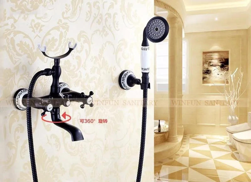 Description Picture 4 of itemVidric Bathtub Faucets Black Painted Brass Shower Faucets Dual Handle Wall Mounted Bath And Shower Faucet With Handheld Showe