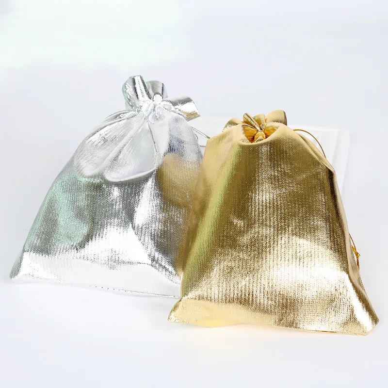 Description Picture 4 of item10pcs/lot Gold Silver Color Drawstring Organza Bag Jewelry Packaging Bag Christmas Wedding Decoration Favors Gift Pouches
