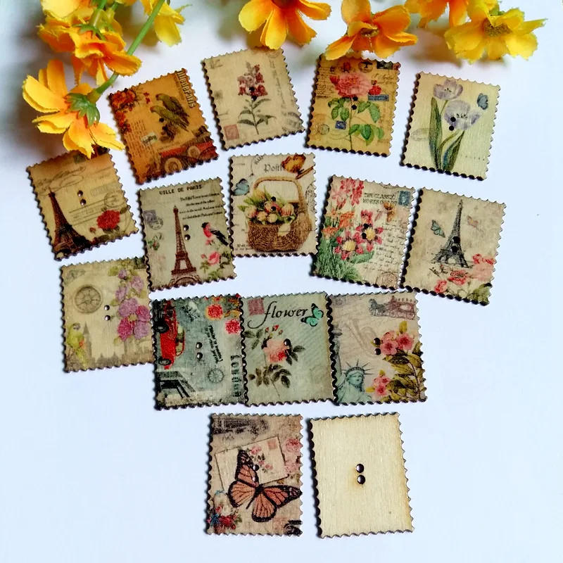 Description Picture 6 of item20pcs New wooden buttons mixed pattern Rectangle wooden decorative buttons for craft sewing scrapbooking accessories