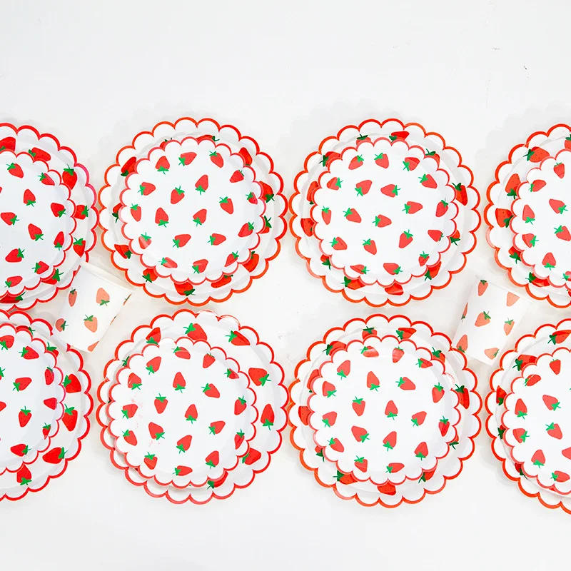 Description Picture 5 of itemStrawberry Pattern Disposable Tableware Gold Foil Paper Plates Cups Baby Shower Birthday Party Wedding Supplies Tableware