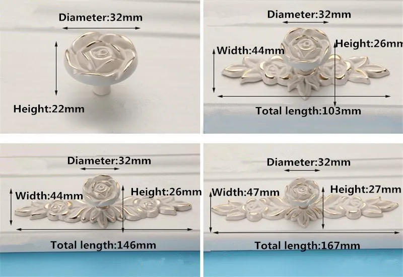 Description Picture 5 of itemKK&FING European Lvory White Rose Flower Kitchen Cabinet Handles Wardrobe Cupboard Door Pulls Drawer Knobs Furniture Hardware