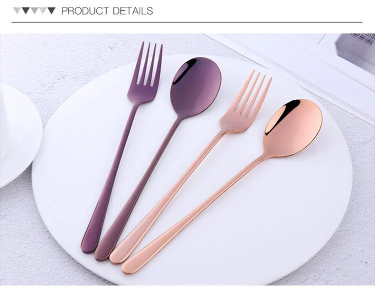 Description Picture 5 of item2 Pcs/set Dinner Fork Stainless Steel Fork And Spoon Set Gold Dinnerware Kitchen Utensil Colorful Spoon Safety Adult Flatware