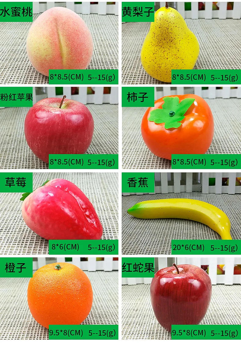 Description Picture 3 of itemPlastic Simulation Artificial Fruits Watermelon Apple Orange Pear Lemon Mango Peach Grape Banana Home Decoration Accessories