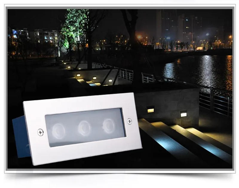 Description Picture 2 of itemLed Wall Corner Lamp 3*3W Recessed LED Step Stair Light AC85-265V/DC12V Basement Porch Pathway Stairway Bulb