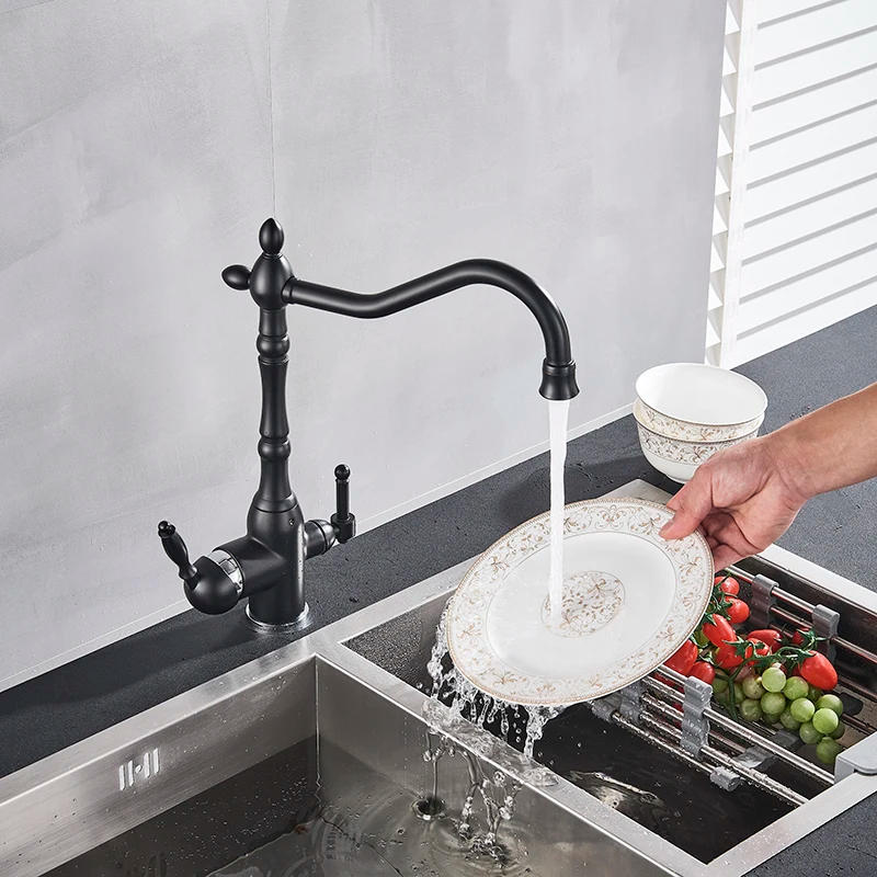 Description Picture 5 of itemOnyzpily Gold/Silver/Brass Kitchen Pure Water Faucet 360 Rotation Deck Mounted Filter Two Outlet Water Modes Cold and Hot Mixer