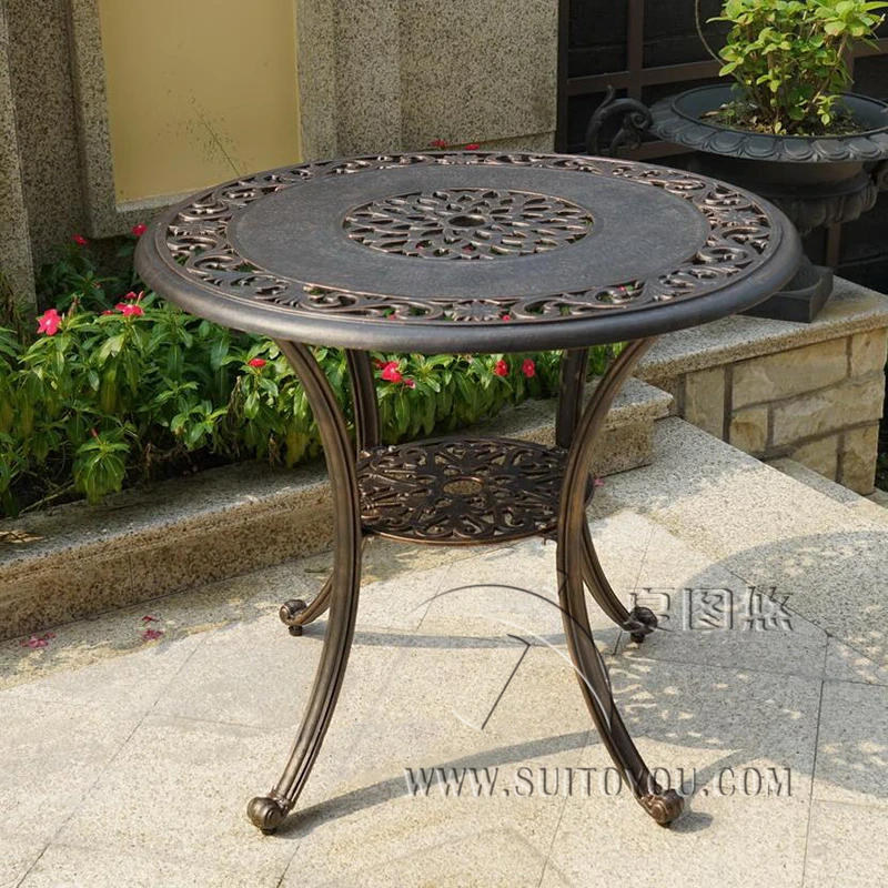 Description Picture 2 of itemFlower Pattern Cast Aluminum Solid Round Table 80cm Diameter Ideal for Balcony or Courtyard Coffee Table