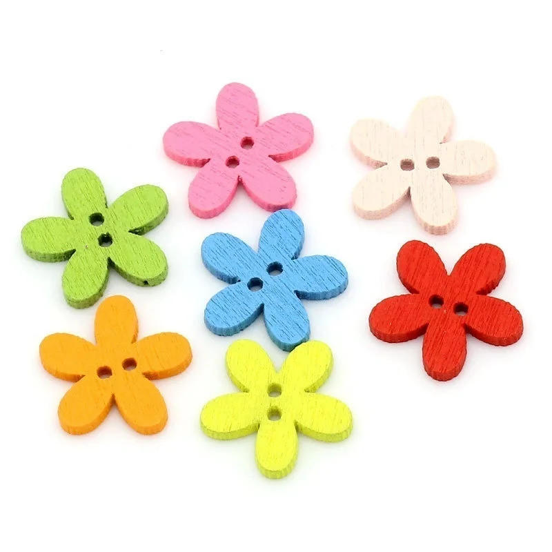 Description Picture 2 of item100pcs 14x15mm 2-hole Mixed Flower Wooden Decorative Buttons Suitable for Sewing Clip Arts and Crafts Multicolor