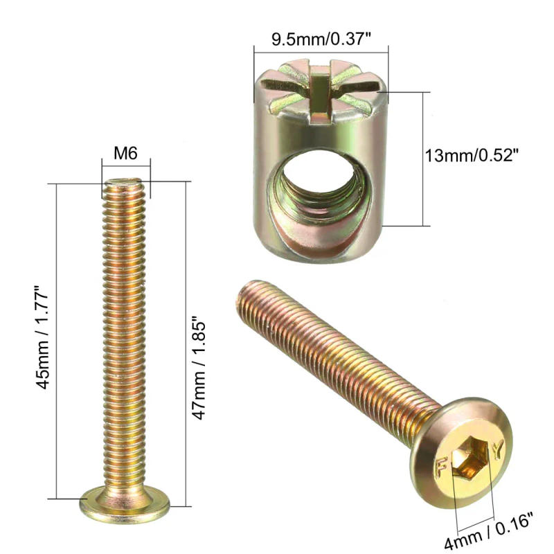 Description Picture 5 of itemuxcell 12sets/10sets M6 Furniture Bolts Nuts Connector Barrel Nuts Dowel Nut Fixing Screws Set Carbon Steel Fastener
