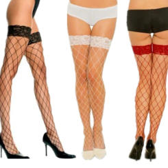 Sexy Big Mesh Stockings Women Lace Top Sheer Stay Up Thigh High Stockings Ladies Black White Red Nylon Fishnet Pantyhose
