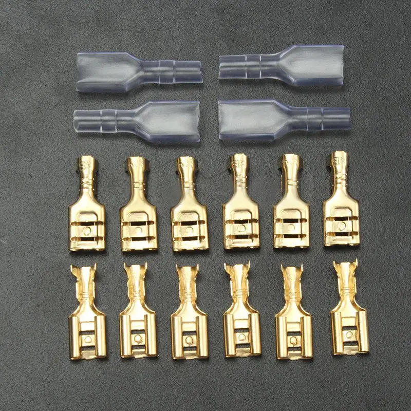 Description Picture 3 of item100 sets 6.3mm Gold Crimp Terminal Female Spade Electrical Connectors & Insulating Sleeve Wrap Kit Car Electrical Terminals