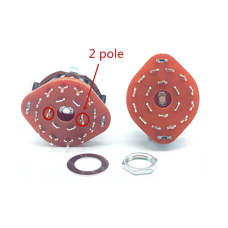 Description Picture 3 of item1pc RS25 Shaft Panel Mount 2P6T Band Rotary Switch Selector 2 Pole 6 Position 20MM Plum Shaft With Switch Cap