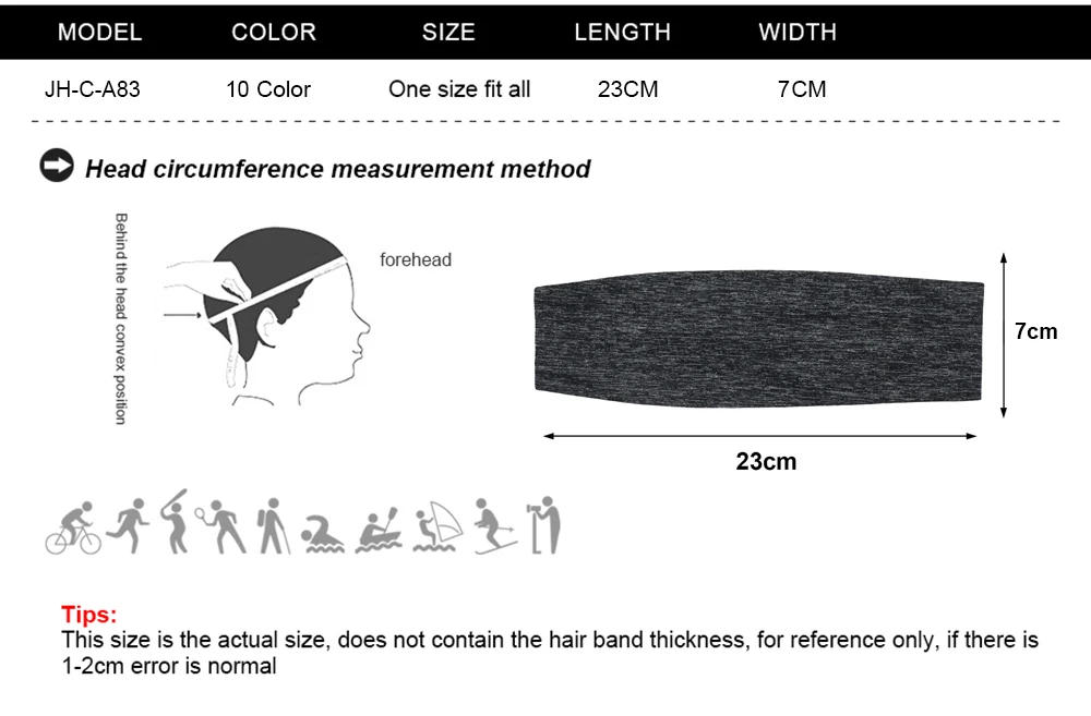 Description Picture 5 of itemSports Anti-Slip Headband Lightweight Yoga Fitness Running Jogging Sweat Band Gym Cycling Basketball Workout Hair Bands Men Girl