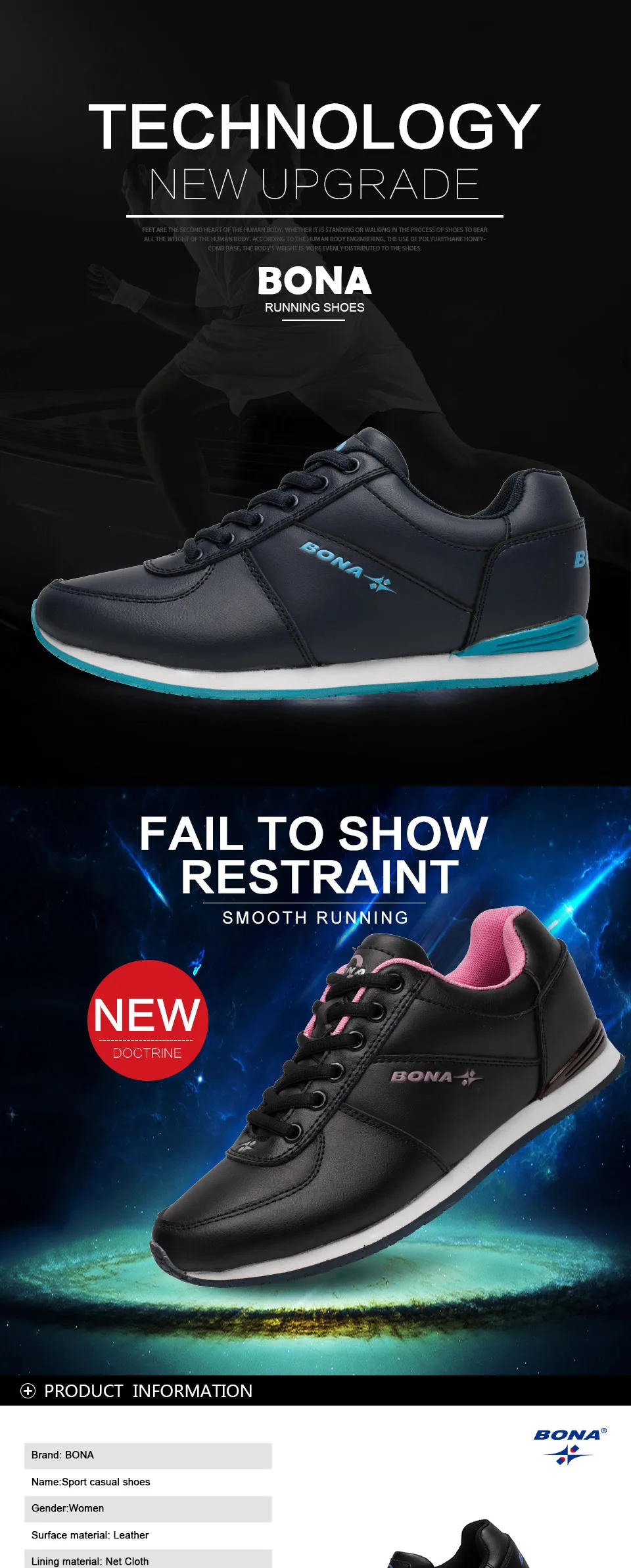 Description Picture 4 of itemBONA New Classics Style Women Running Shoes Lace Up Women Athletic Shoes Outdoor Jogging Sneakers Comfortable Fast Free Shipping