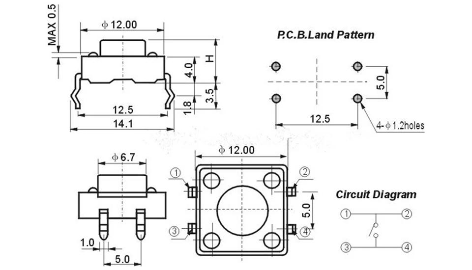 Description Picture 6 of item20PCS Tactile Push Button Switch Momentary 12*12*7.3MM Micro switch button + (20PCS 5 colors Tact Cap)