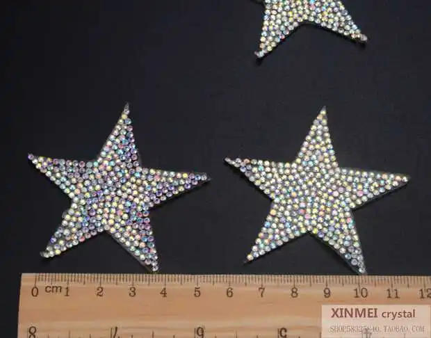 Description Picture 4 of item10Pcs Sparkling Ab Color Crystal Rhinestone Five-Pointed Star Patches Sequined Clothing Shoes Hats Bags Applique Iron On Motif