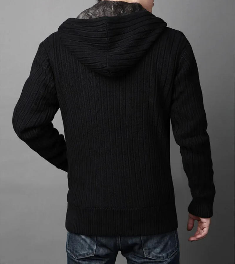 Description Picture 5 of itemMen Cardigan Plus Size Winter Thick Warm Wool Male Knitted Slim Fit Cashmere Fleece Sweater Autumn Hooded Coat Zipper Black 5xl