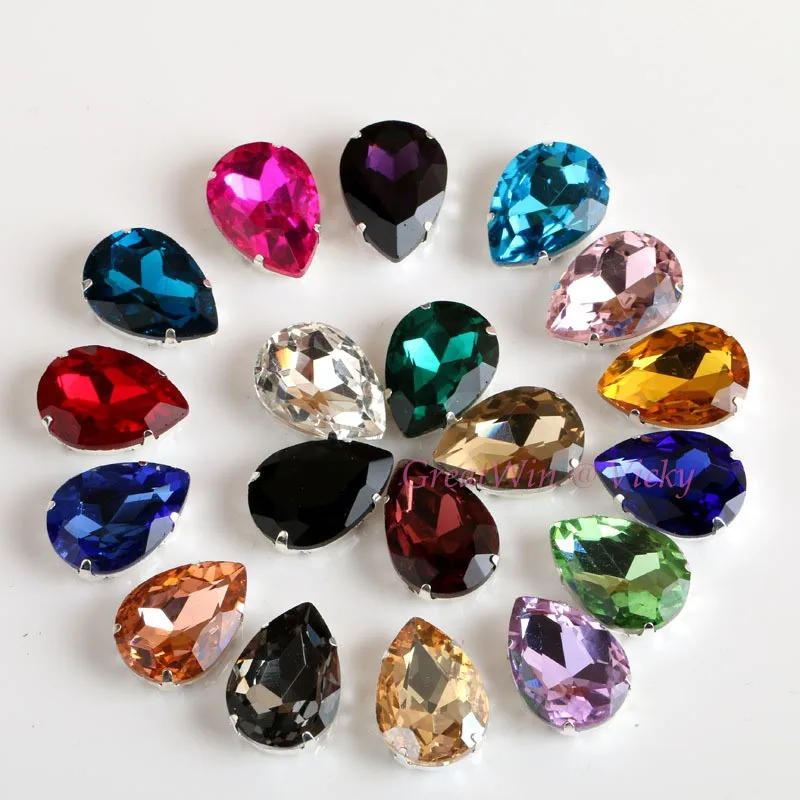 Description Picture 2 of itemGlass Rhinestones! Drop Shape Diamond With Claw Sew On Teardrop Strass Metal Base Buckle Crystal Stone For Clothes