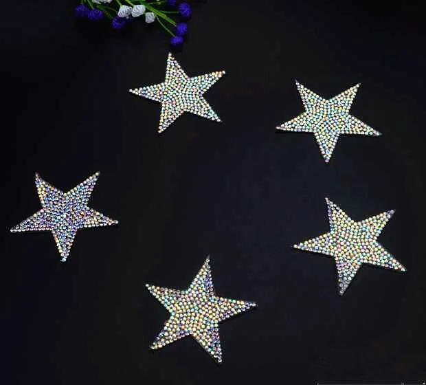 Description Picture 5 of item10Pcs Sparkling Ab Color Crystal Rhinestone Five-Pointed Star Patches Sequined Clothing Shoes Hats Bags Applique Iron On Motif