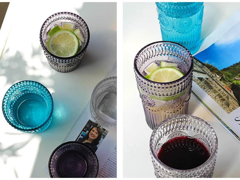 Description Picture 5 of item350ml Colorful Class Cup Engraving Flower Glass Water Cup Coffee Mug Glass Juice Milk Tea Cup Drinkware Mug Gift