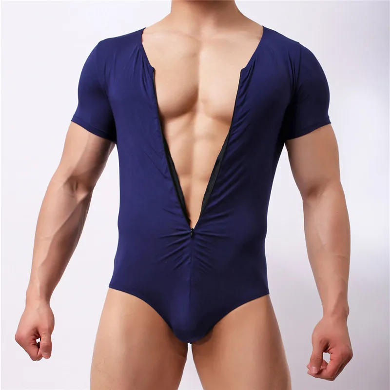 Description Picture 4 of itemMen Undershirts Leotard Shorts Sleeve Zipper Bodysuits Wrestling Singlet Jumpsuits Corset Sports Fitness Bodybuilding Underwear