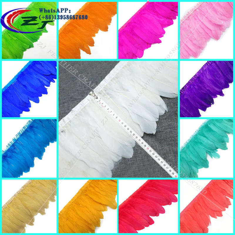 Description Picture 2 of item10 Yards 15-17cm 30Color Natural Goose Feather Trim Bride Wedding Party Decoration Feather Ribbon Fringe DIY Clothes Accessories