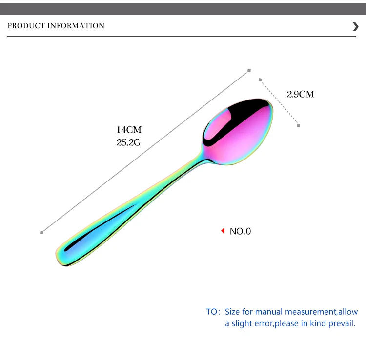 Description Picture 3 of item1Pc Tea Spoon Stainless Steel Coffee Spoons Children Mini Spoon Gold Dessert Scoop Rainbow Small Dinnerware Upgarded Party Tool