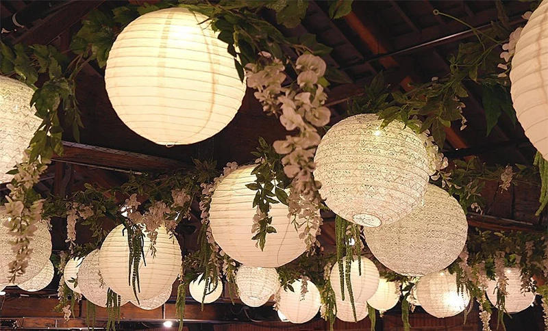 Description Picture 4 of item10pcs/set Mixed Size(4''-12'') Gold White Paper Lanterns Chinese Ball Lampion Wedding Lanterns For Party Birthday Decoration