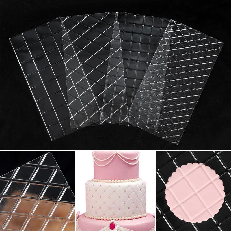 Description Picture 4 of item4pcs/Set Transparent Plastic Grid Texture Mat Cake Chocolate Printing Mold Lattic Decorating Tools Fondant Imprint Stencil Molds