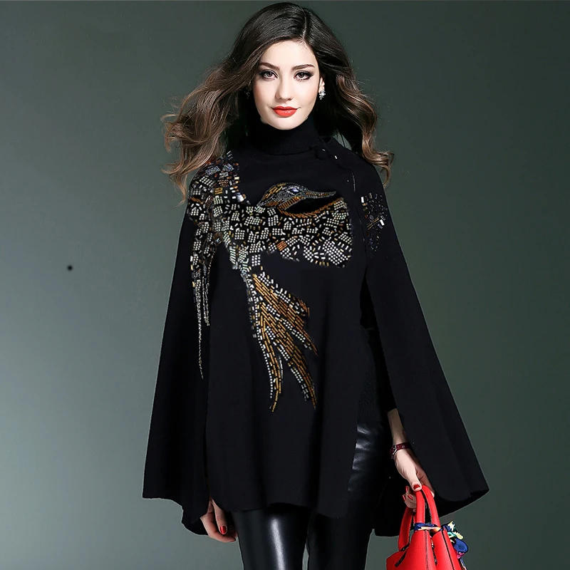 Description Picture 5 of itemWomen Stylish Knitted Cloak Coat Cape Jacket  Loose Thick Bat-shaped Sweater Ponchos