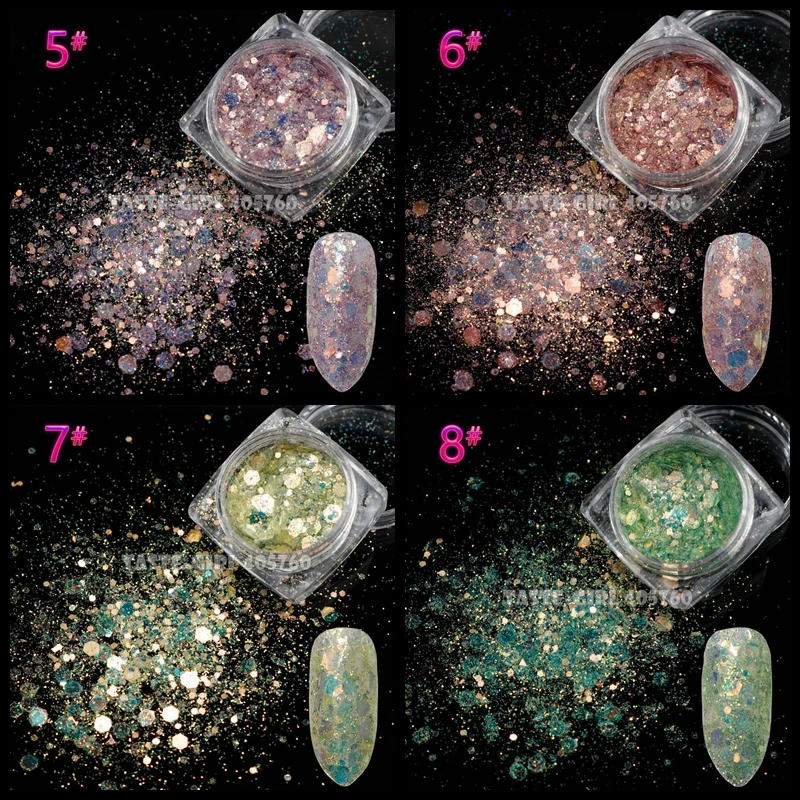 Description Picture 4 of item1 Jar Mix Sizes Colorful Glitter Hexagon Sequins Nail Art Slice Stickers Rhinestones Dust Decorations FRG#