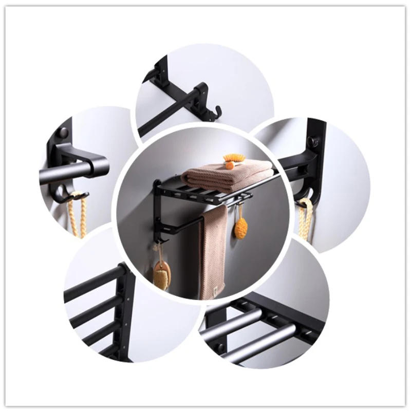 Description Picture 4 of itemBlack Bathroom Accessories Paper towel rack Blower frame Single pole Double rod Towel rack  Soap dish Towel ring Clothes hook