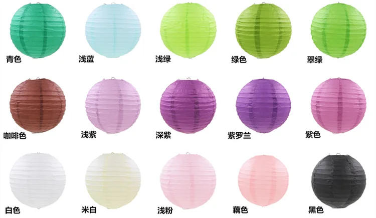 Description Picture 3 of item1Pcs  4'' 6" 8" 10"12" 14" 16" Chinese Paper Lanterns Round Paper Ball Lamps Wedding Party Lampion Decor DIY hanging lantern