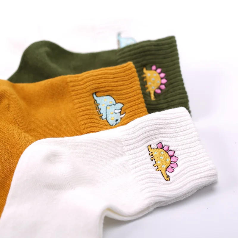 Description Picture 5 of itemCute Women Embroidery Dinosaur Cotton Socks white Lovely Cartoon Animal Vintage Short Socks Novelty Crazy Funny Cozy Sock Funky
