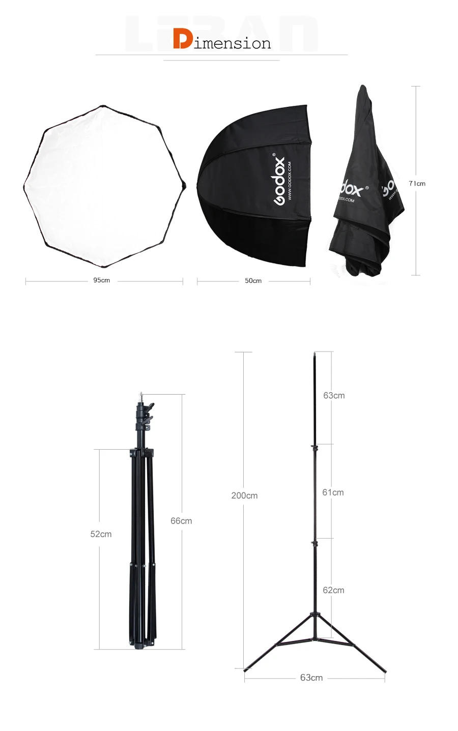 Description Picture 4 of itemGodox 95cm 37.5'' Octagon Umbrella Softbox + Light Stand + Type-B Hot Shoe Holder Bracket Kit for Iconic Brand Nikon Godox Speedlite