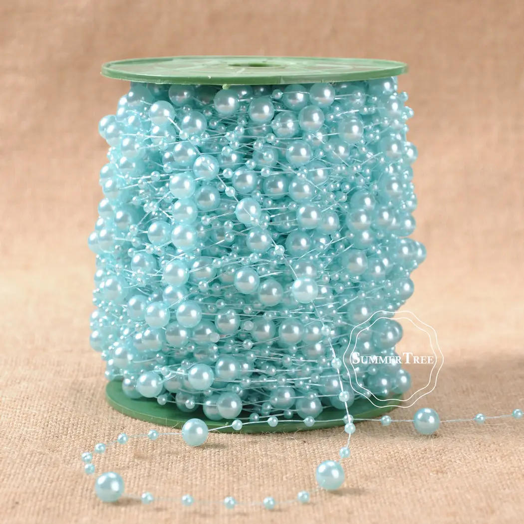 Description Picture 6 of item5 Meters Fishing Line Artificial Pearls Beads Chain Garland Flowers Wedding Party DIY Craft Decor Ivory White Pink Light blue