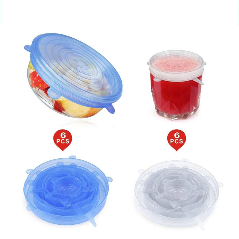 Description Picture 3 of item6 Pcs Silicone Stretch Lids Reusable Airtight Food Wrap Covers Keeping Fresh Seal Bowl Stretchy Wrap Cover Kitchen Cookware